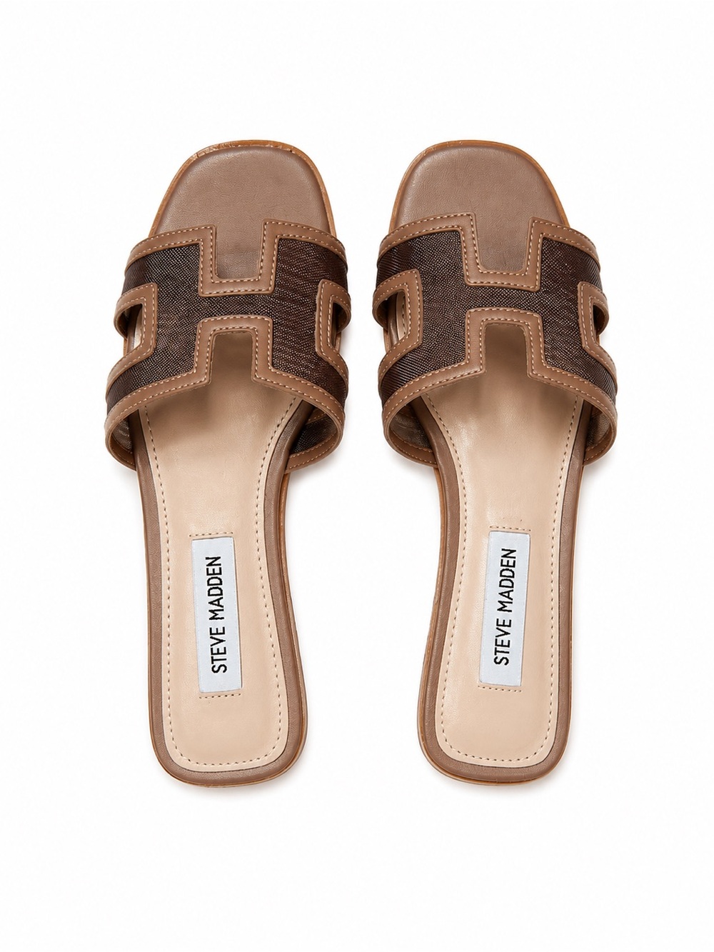 Steve Madden Brown and Tan Slide Sandals
